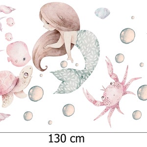Nursery Mermaid Wall Decal, Watercolor Design (Peel and Stick)