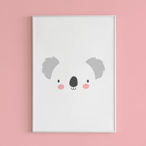 Grauer Koala-Kunstdruck für das Baby- oder Kinderzimmer, bunte Tier Illustration Poster, süßes Koala-Dekor für die Galeriewand in verschiedenen Größen