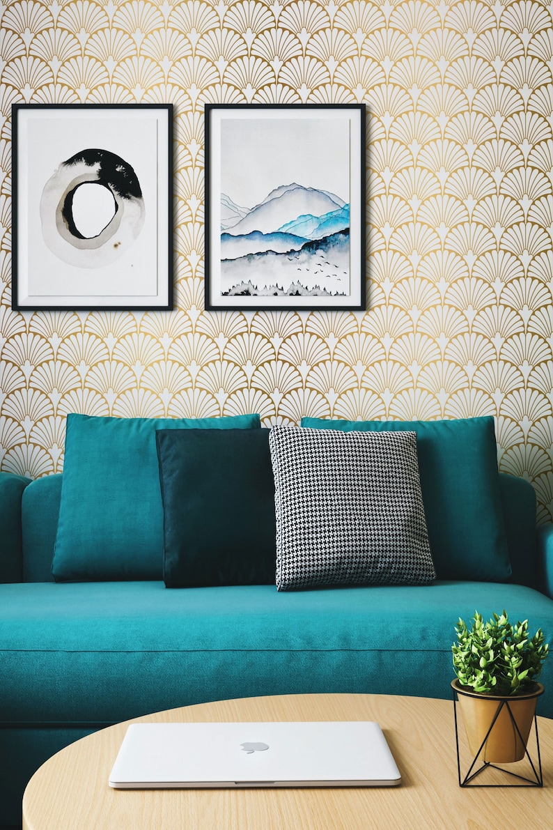 Gold Art Deco Wallpaper - Removable Peel and Stick Wall Mural