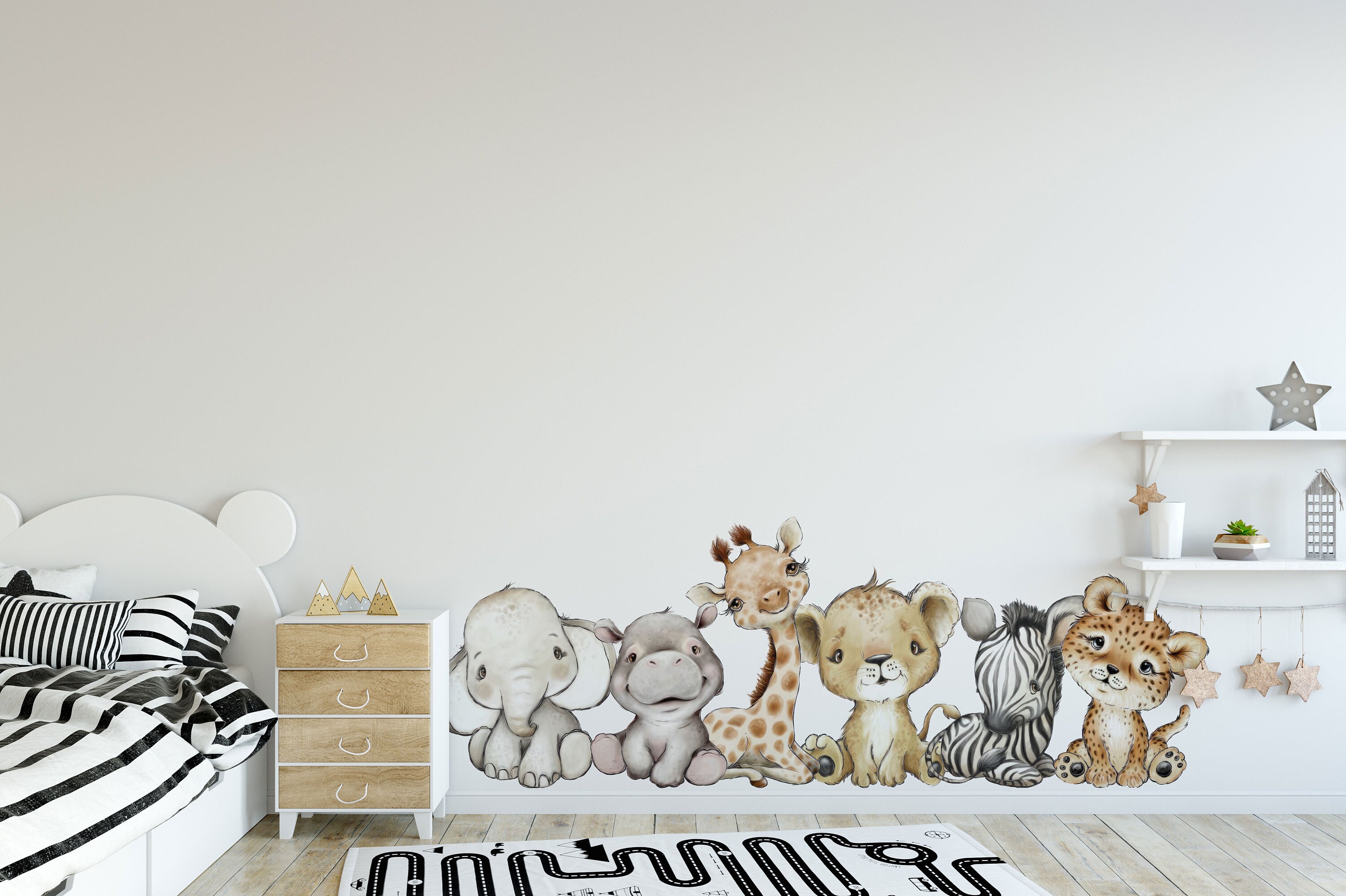 Jungle Safari Nursery Wall Decals | Baby Elephant, Giraffe, and Lion ...