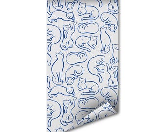 Cats and Kittens Wallpaper Whimsical Nursery Mural - Peel And Stick Art, Cute Cat Decor, Renter Friendly