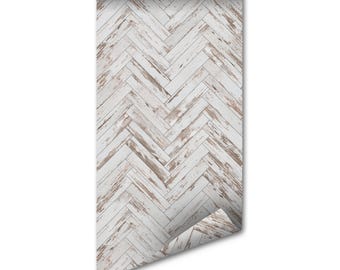 Herringbone Wallpaper: Removable Peel and Stick Rustic Wood (Smooth Finish) - Home Decor Accent, Gift For Homeowner