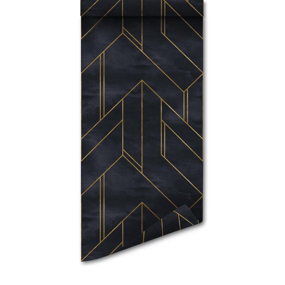 Geometric Gold and Navy Blue Wallpaper