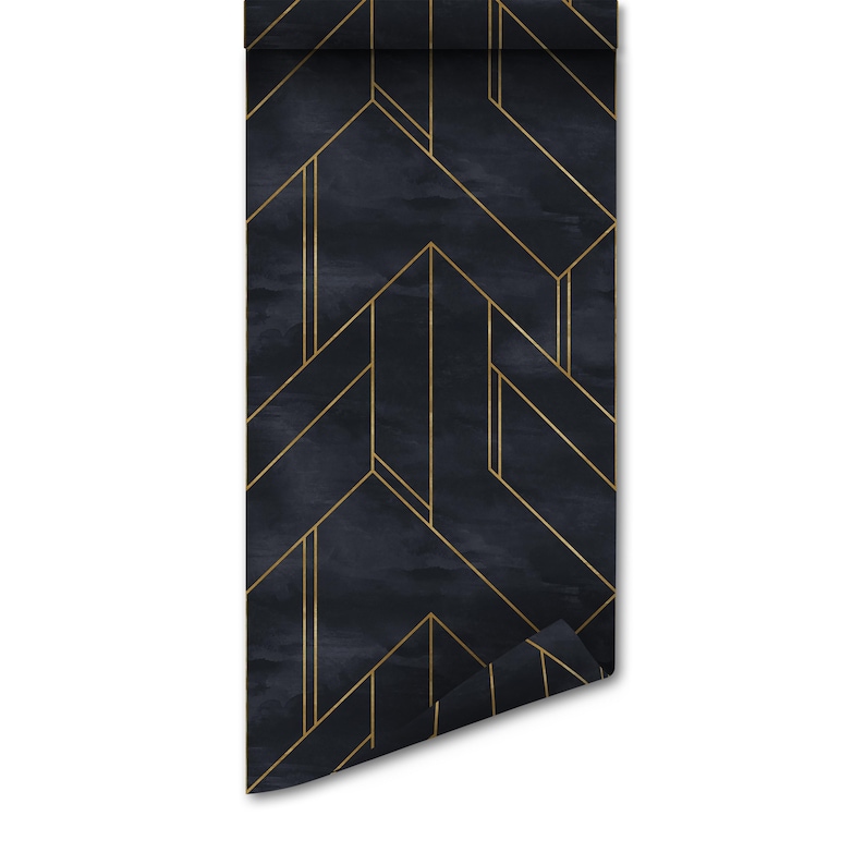 Geometric Gold and Navy Blue Wallpaper