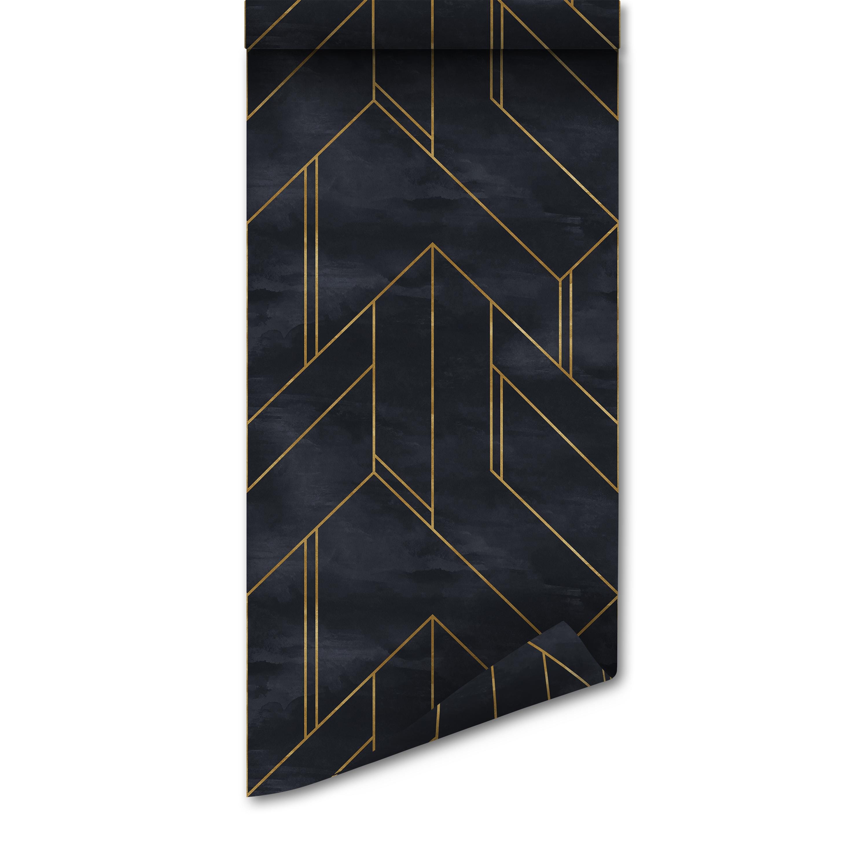 Geometric Peel and Stick Wallpaper: Gold Navy Blue (temporary ...