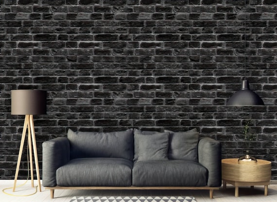Peel and Stick Brick Wallpaper, Black Gray Pattern (Removable Mural) - Self Adhesive Vinyl, Eco Friendly Decor, Chemical Free Ink