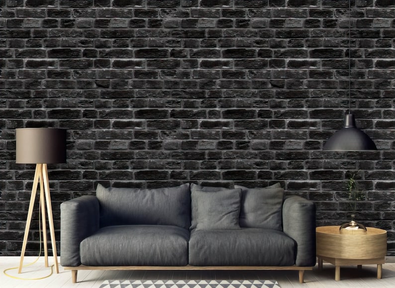 Peel and Stick Brick Wallpaper, Black Gray Pattern (Removable Mural)