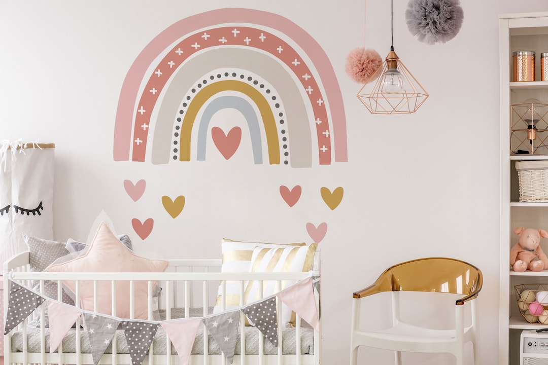 Watercolor Nursery Rainbow Wall Decal Large Peel and Stick Pastel Room ...