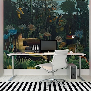 Dream Jungle Wallpaper Mural Rousseau Vintage Tropical Peel and Stick