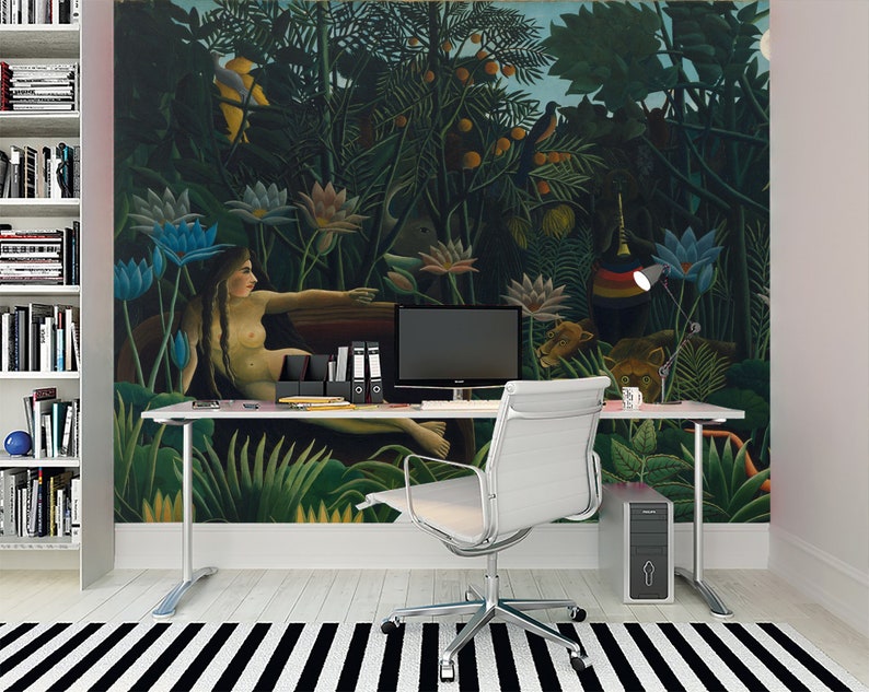 Dream Jungle Wallpaper Mural Rousseau Vintage Tropical Peel and Stick