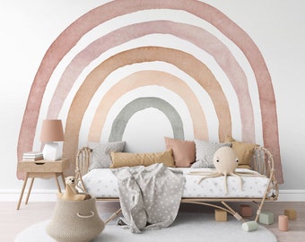 Rainbow Decal - Sweet Neutral Boho Peel and Stick Wall Décor for Nursery - No Background, Colorful Children’s Room Art