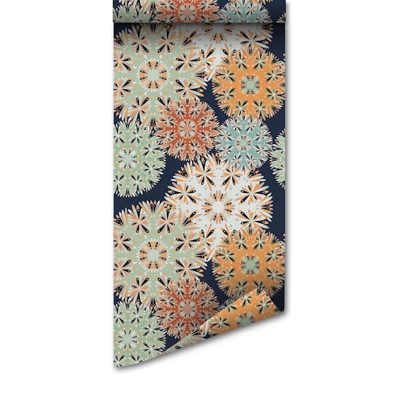 Peel and Stick Wallpaper, Mandala Floral Pattern (Removable, Reusable)