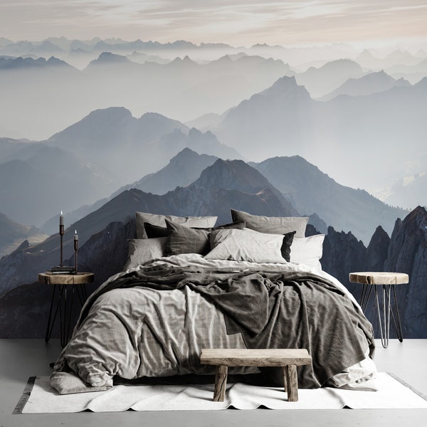 Mystical Mountains mural, Misty Mountain Shadow, Mountains mural, Wallpaper, Wall décor, Wall decal, Room décor, Wall art, Peel and stick