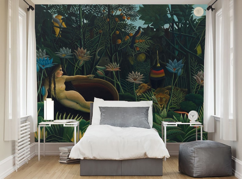 Dream Jungle Wallpaper Mural Rousseau Vintage Tropical Peel and Stick