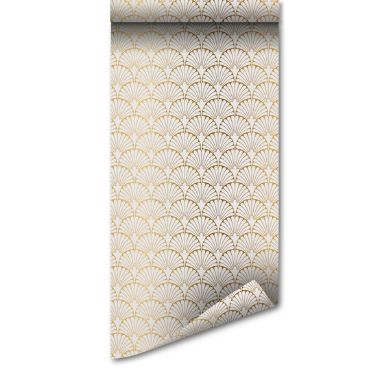 Gold Art Deco Wallpaper - Removable Peel and Stick Wall Mural, Non Toxic Decor, Butt Joint Seam