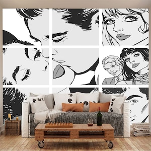 Black & White, Colour Pop Art Wall Mural, Self adhesive removable wallpaper, peel and stick, temporary wallpaper, wall art