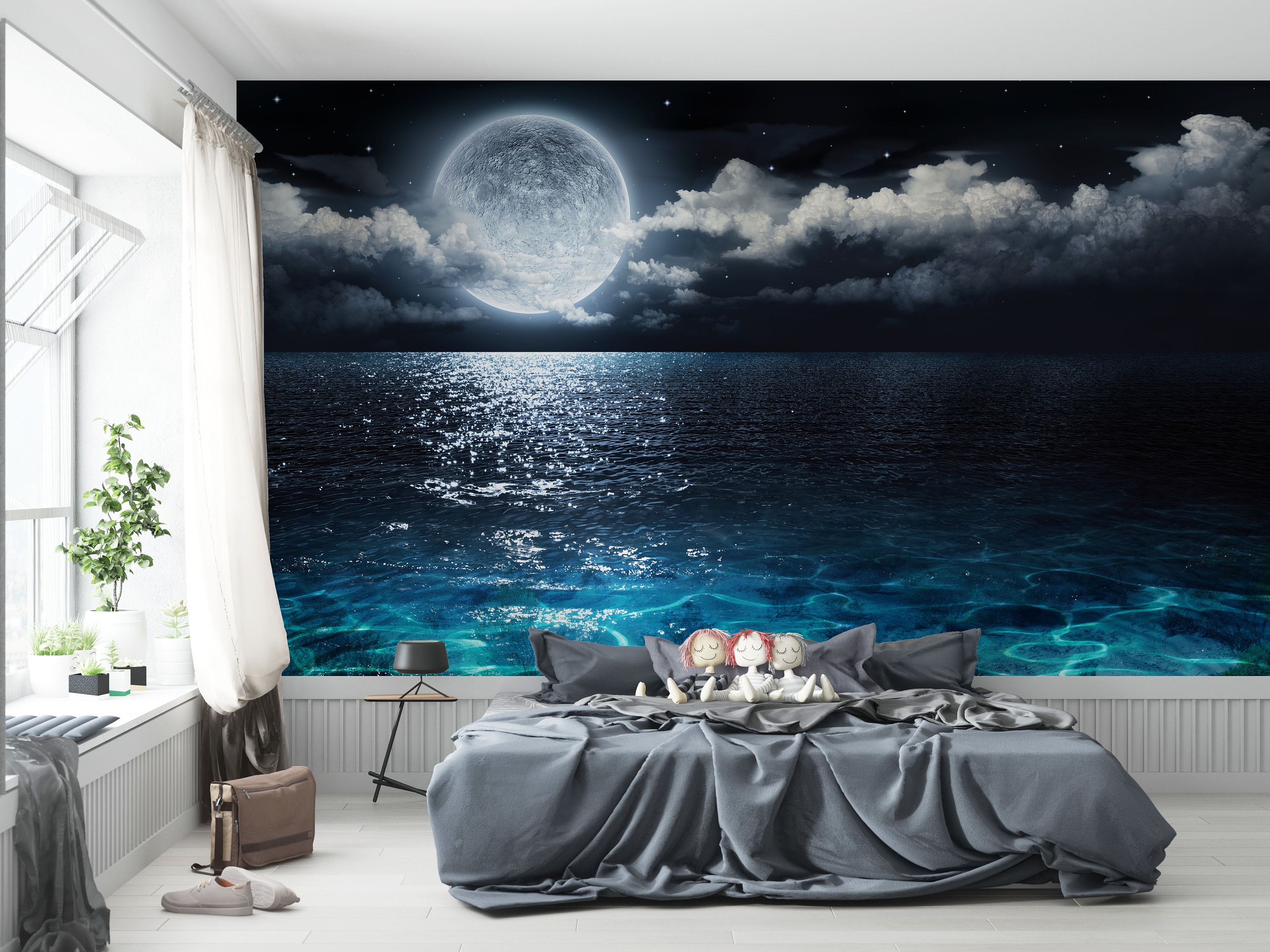 Mural de pared de playa costera nocturna, escena oceánica a la luz de la  luna (desmontable) - Etsy México, image size:3000x2250