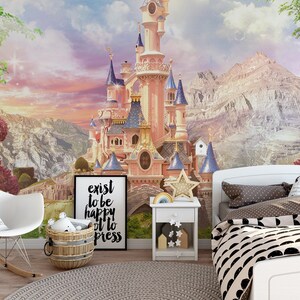 Pink Princesses Castle Wallpaper, Wall Mural, Peel and Stick, Self Adhesive, Wall Covering by Bella Stampa Studio