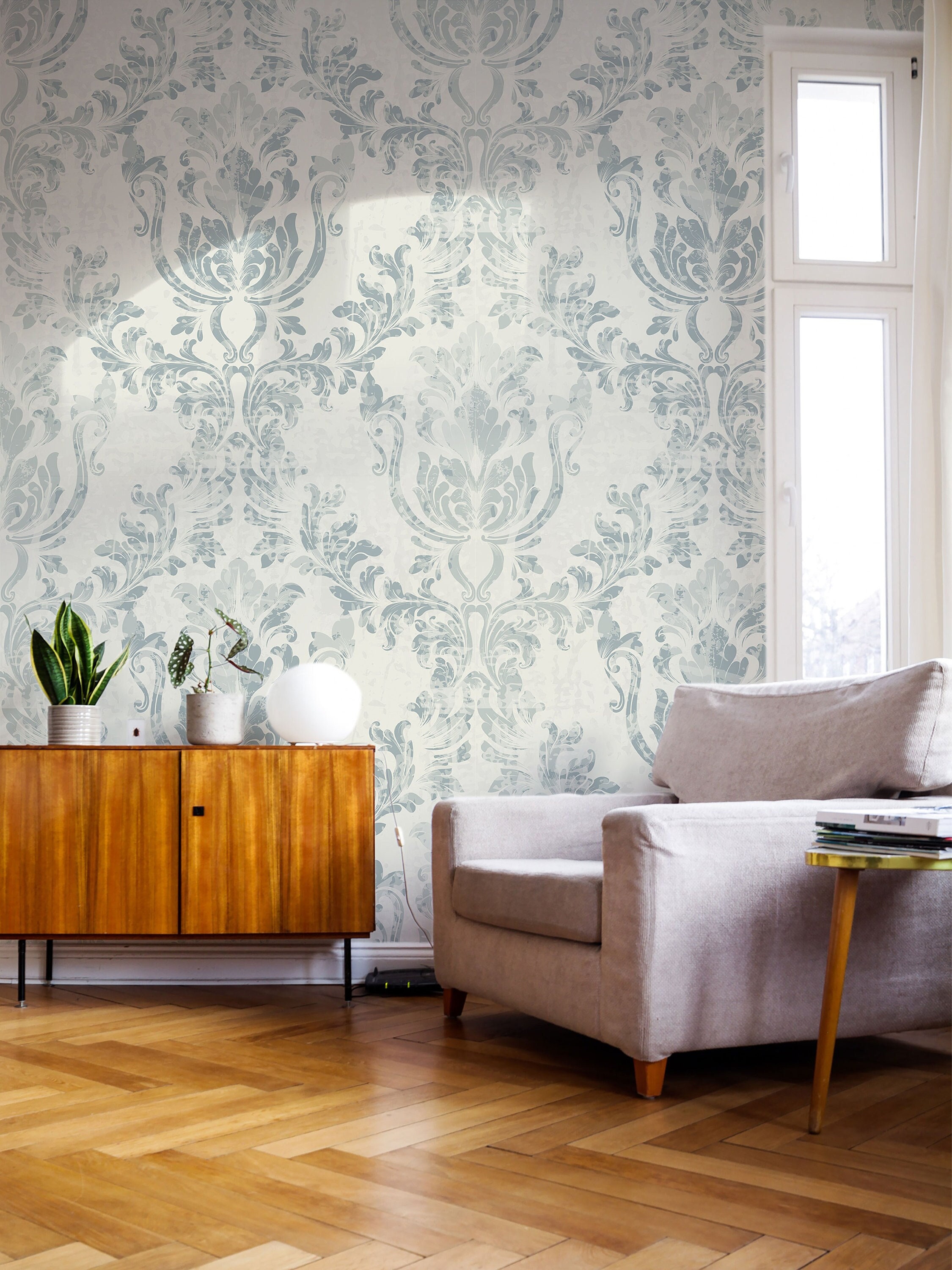 Vintage Damask Peel and Stick Wallpaper Removable Etsy