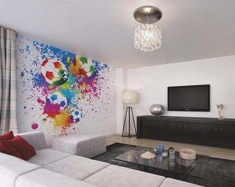 Mural de pared de fútbol autoadhesivo, papel tapiz de fútbol, decoración deportiva para dormitorio de niños, arte grande removible, regalo para la sala de juegos de los niños