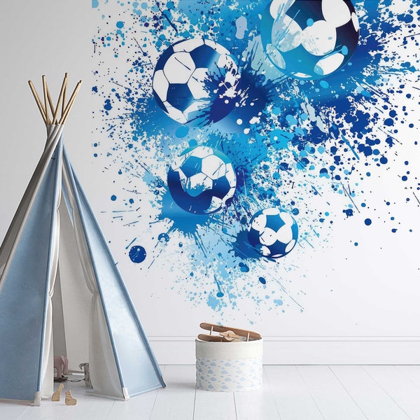 Voetbal splash blauwe muur muurschildering, Peel en stick behang, zelfklevend, verwijderbaar, voetbalstadion, man cave, wand decor, sport