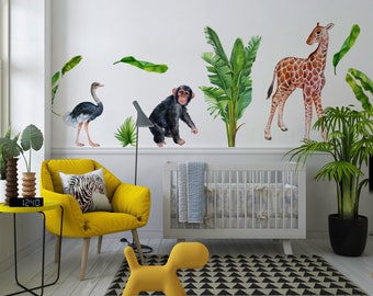 Big Wall sticker Set for kids, safari animals, Wall Decal, Cub, Africa, Watercolor Decal Set, nursery, Peel and stick, Nursery wall sticker