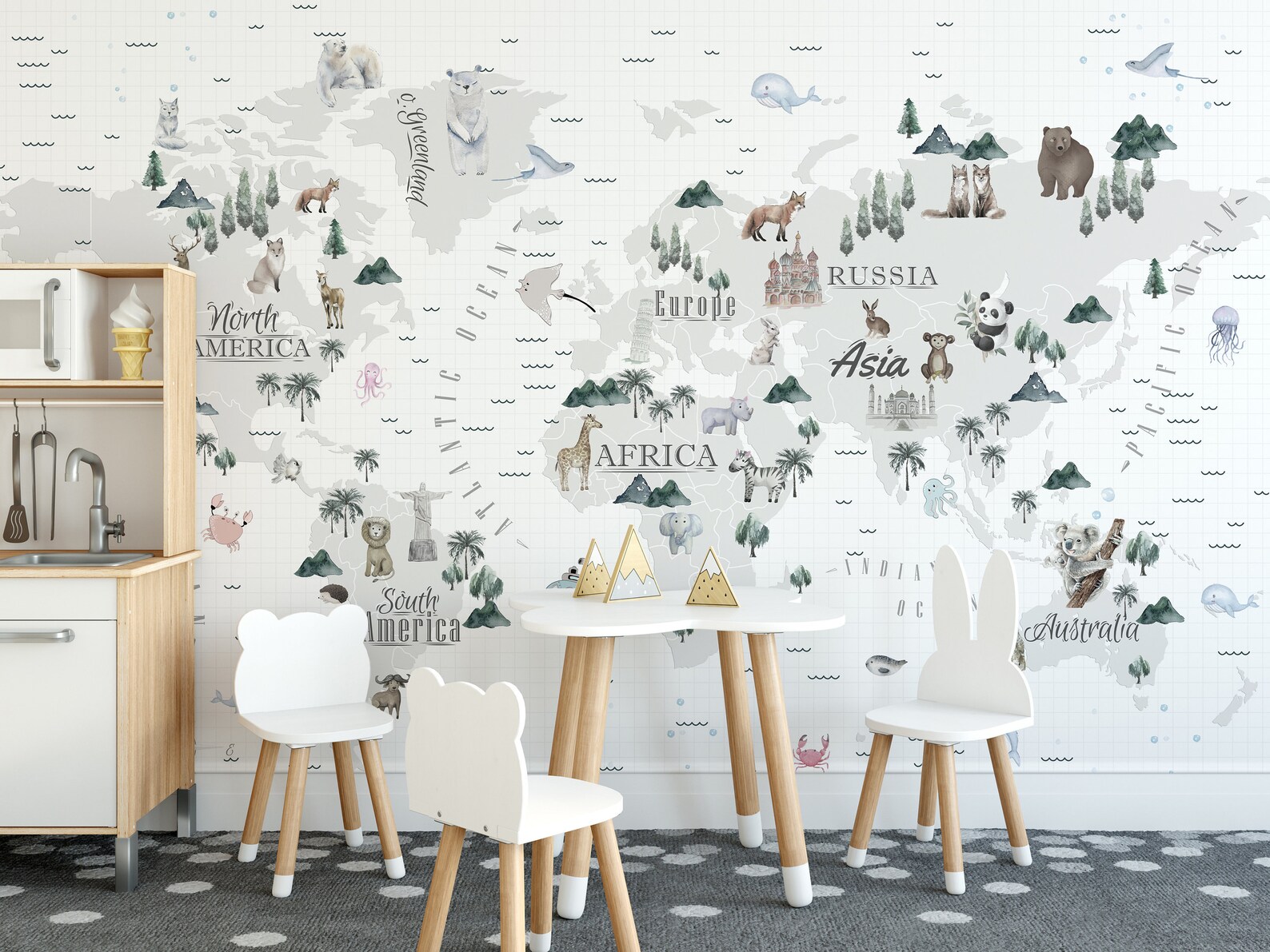 Classic World Map Wallpaper Nursery Illustration - Etsy