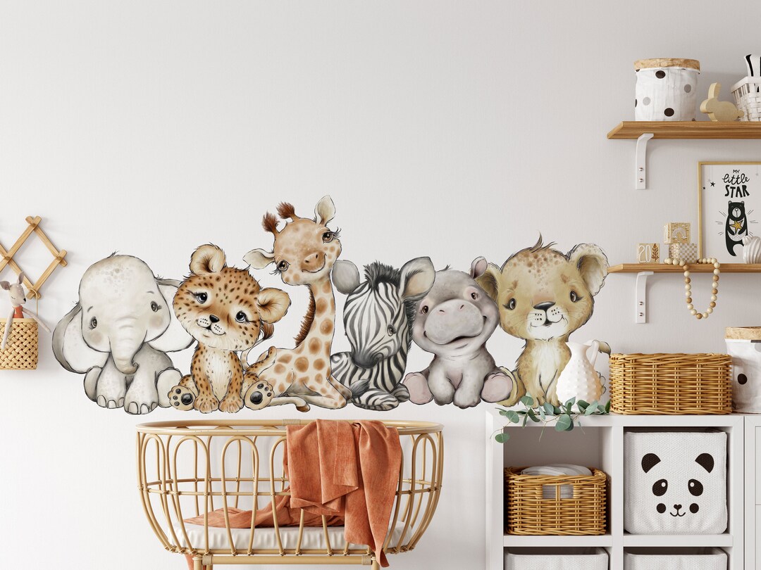 Jungle Safari Nursery Wall Decals Baby Elephant, Giraffe, and Lion