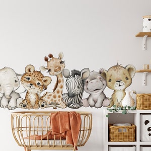 Muurstickers jungle safari kinderkamer | Stickers babyolifant, giraf en leeuw