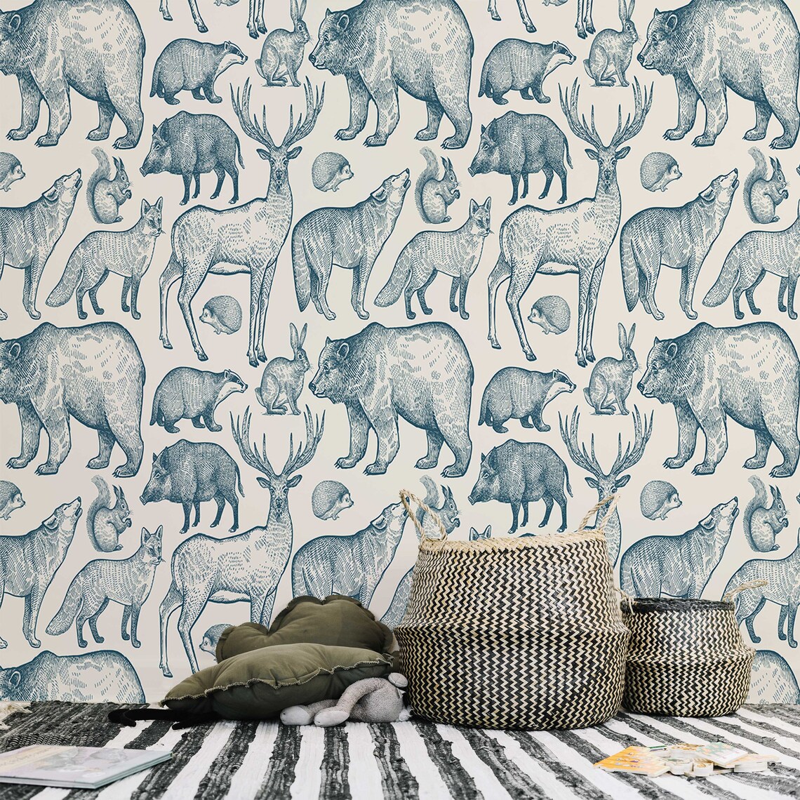 Forest Animals Removable Wallpaper Selfadhesive Etsy