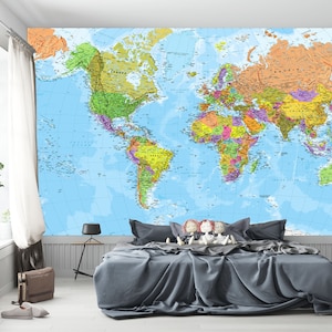 Giant World Map Mural - Vintage Wall Art & Classic Decor for Living Room and Bedroom, Map Wall Decal, Wallpaper Design