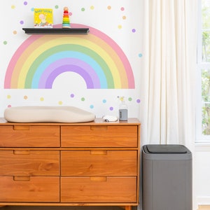 Vibrant Rainbow & Boho Dot Sticker, Large Nursery Mural, Peel Stick Applique for Girls Bedroom Decor