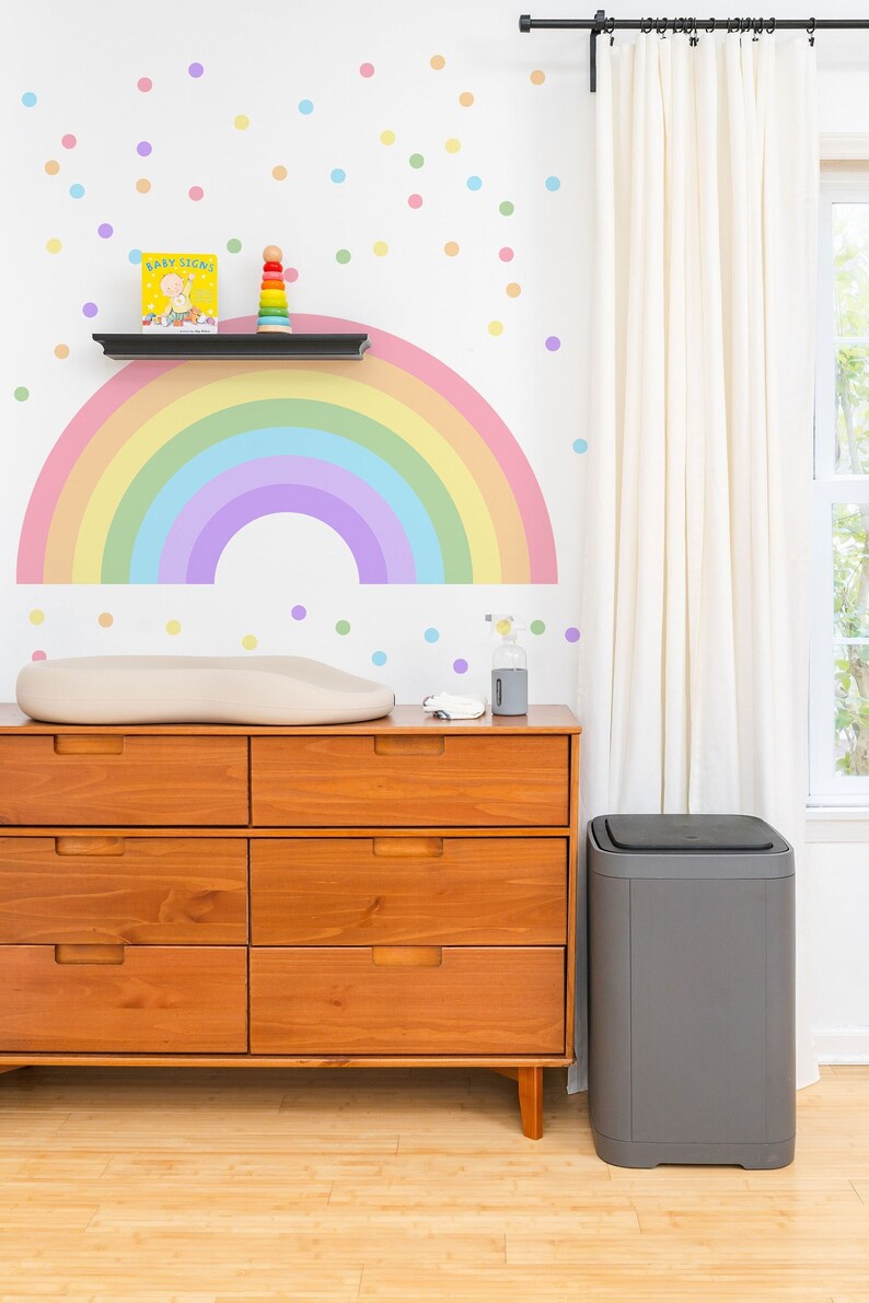 Vibrant Rainbow & Boho Dot Sticker, Large Nursery Mural, Peel Stick Applique for Girls Bedroom Decor