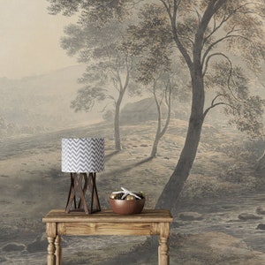 Minimalist Tree Wallpaper - Mid Century Watercolor Peel and Stick
