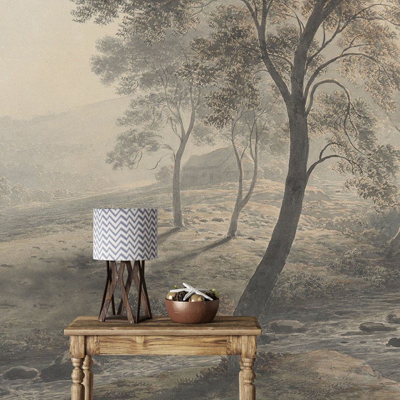 Minimalist Tree Wallpaper - Mid Century Watercolor Peel and Stick