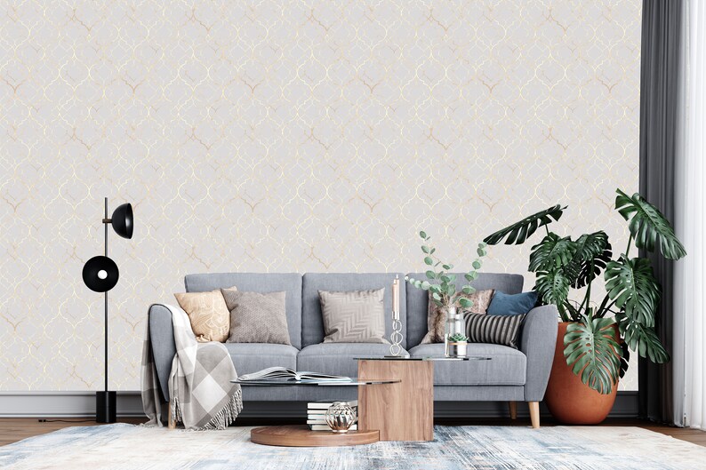 Moroccan Damask Peel and Stick Wallpaper - Cream Brown Gradient, Removable