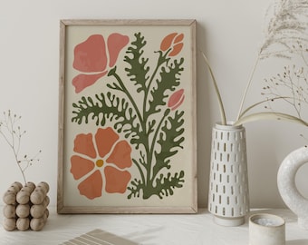 Abstracte bloemenprint vintage retro muurkunst Groovy bloemenposter jaren 70 - Boho Botanical