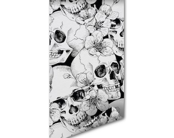Skull Wall Hanging: Cherry Flower Design - Removable Wallpaper, Peel And Stick, Edgy Floral Decor