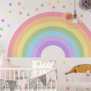 Pastel Rainbow and Polka Dots Vinyl Decals: Ideal for Girls&#39; Bedrooms, Playrooms, and Nursery Decor
