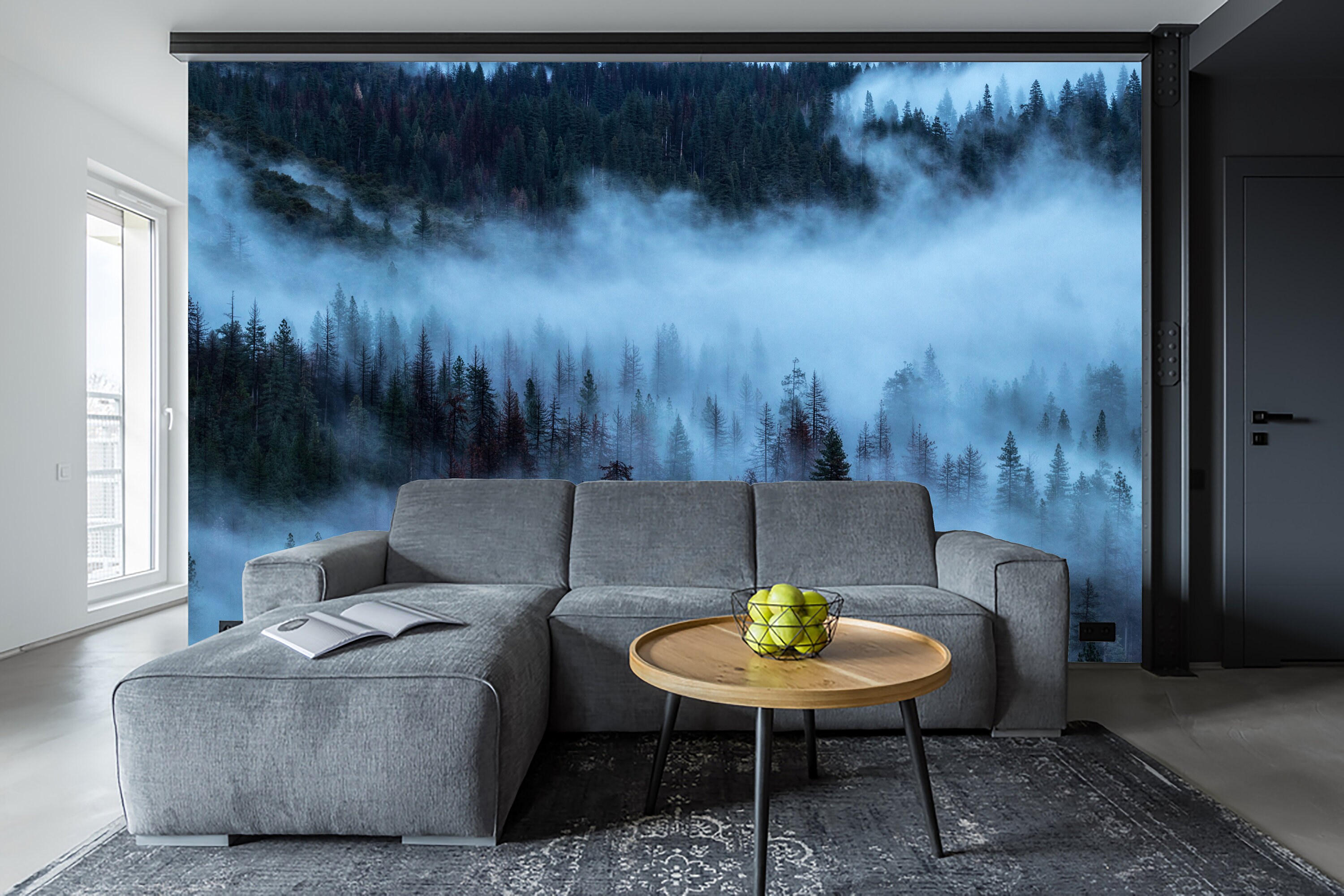 Foggy Hills Muralfoggy Mountain Wall Mural Romantic Smoky - Etsy
