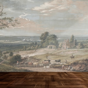 Vintage Rural Wall Mural: Removable Landscape Wallpaper