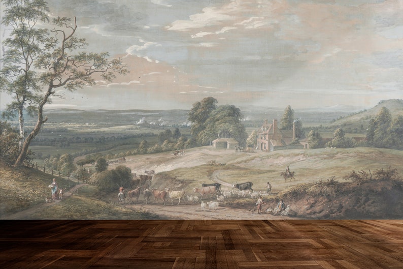 Vintage Rural Wall Mural: Removable Landscape Wallpaper