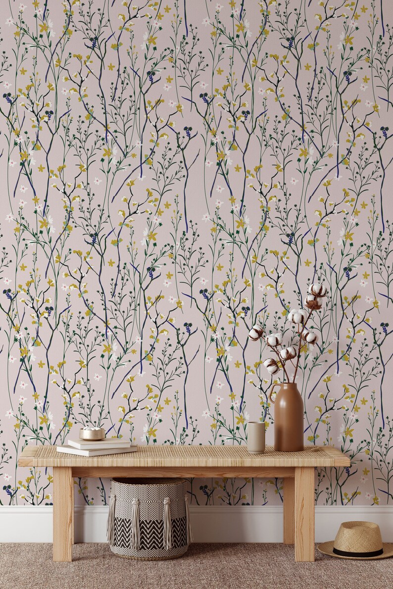 Wind Blow Flowers Removable Wallpaper - Scandinavian Peel and Stick