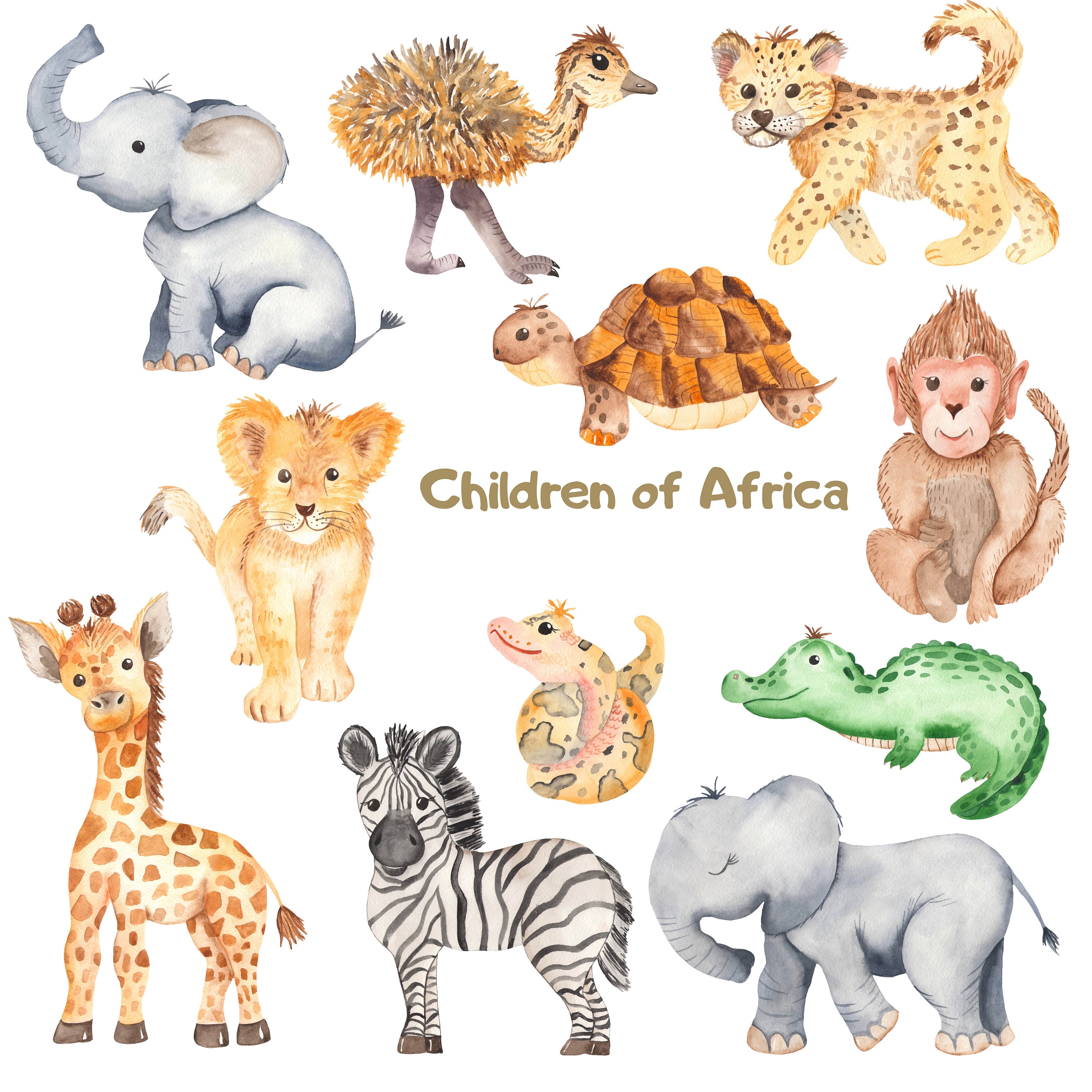 Safari Animals Wall Decal Watercolor Cute Cartoon African - Etsy UK Safari Animals Wall Decal Watercolor Cute Cartoon African - Etsy UK
