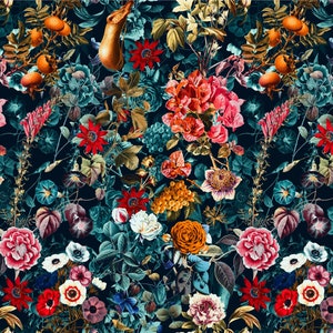 Floral Wall Mural: Dark Garden Design - Removable Peel & Stick