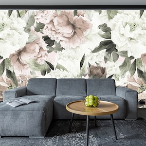 Blush Spring Peonies Removable Wallpaper-Peel and Stick Wallpaper-Wall Mural- Self Adhesive Removable Wallpaper