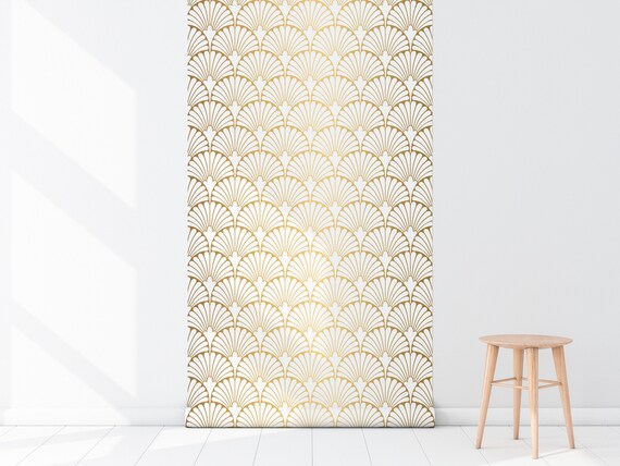 Spoonflower Pre-Pasted Removable Wallpaper - Gold & White Diamond Art Deco Pattern, 24" X 144" Roll