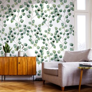 Green Leaves Wall Decor Removable Botanical Wallpaper