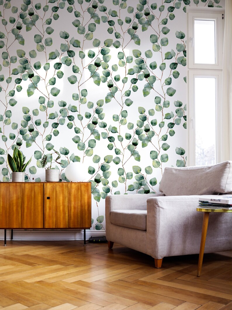 Green Leaves Wall Decor Removable Botanical Wallpaper