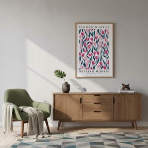 Vintage Tulip Poster: William Morris Floral Art (Pink Botanical)